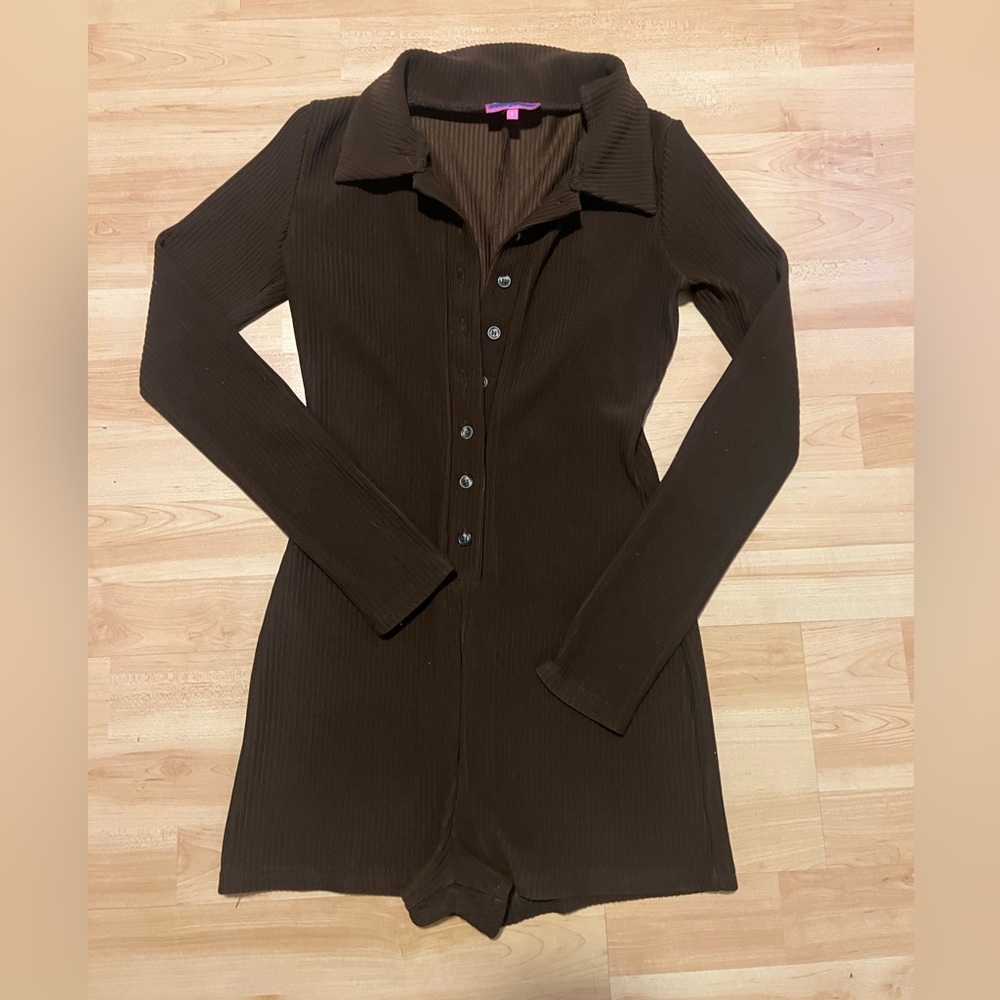 edikted brown long sleeve romper